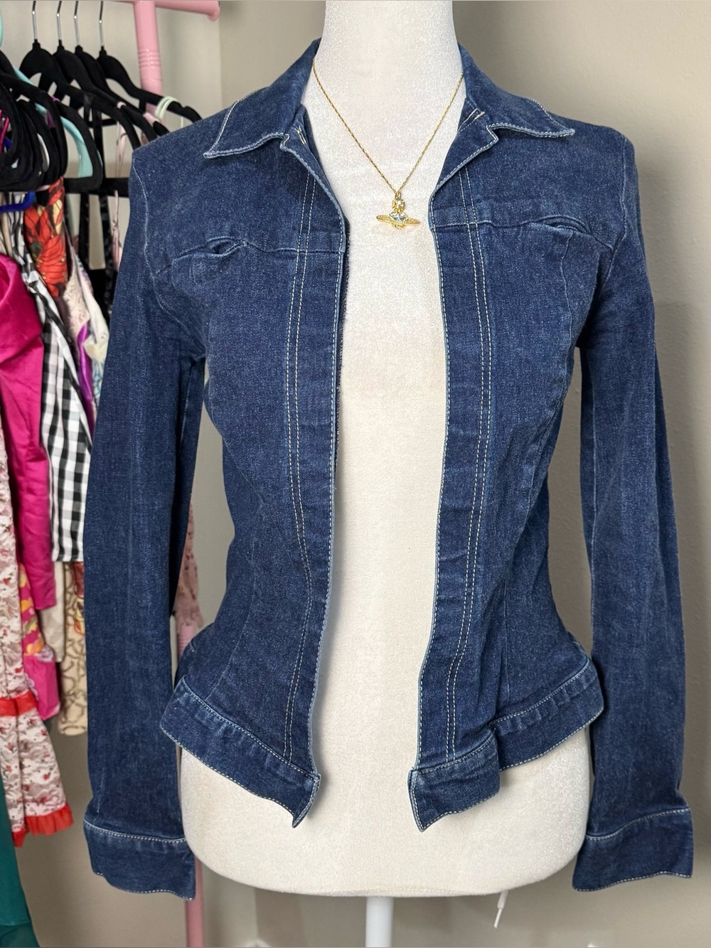French Connection Chic Dark Blue Denim Women's Fitted Petite Jean Jacket